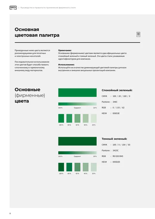Основная цветовая палитра Pinta