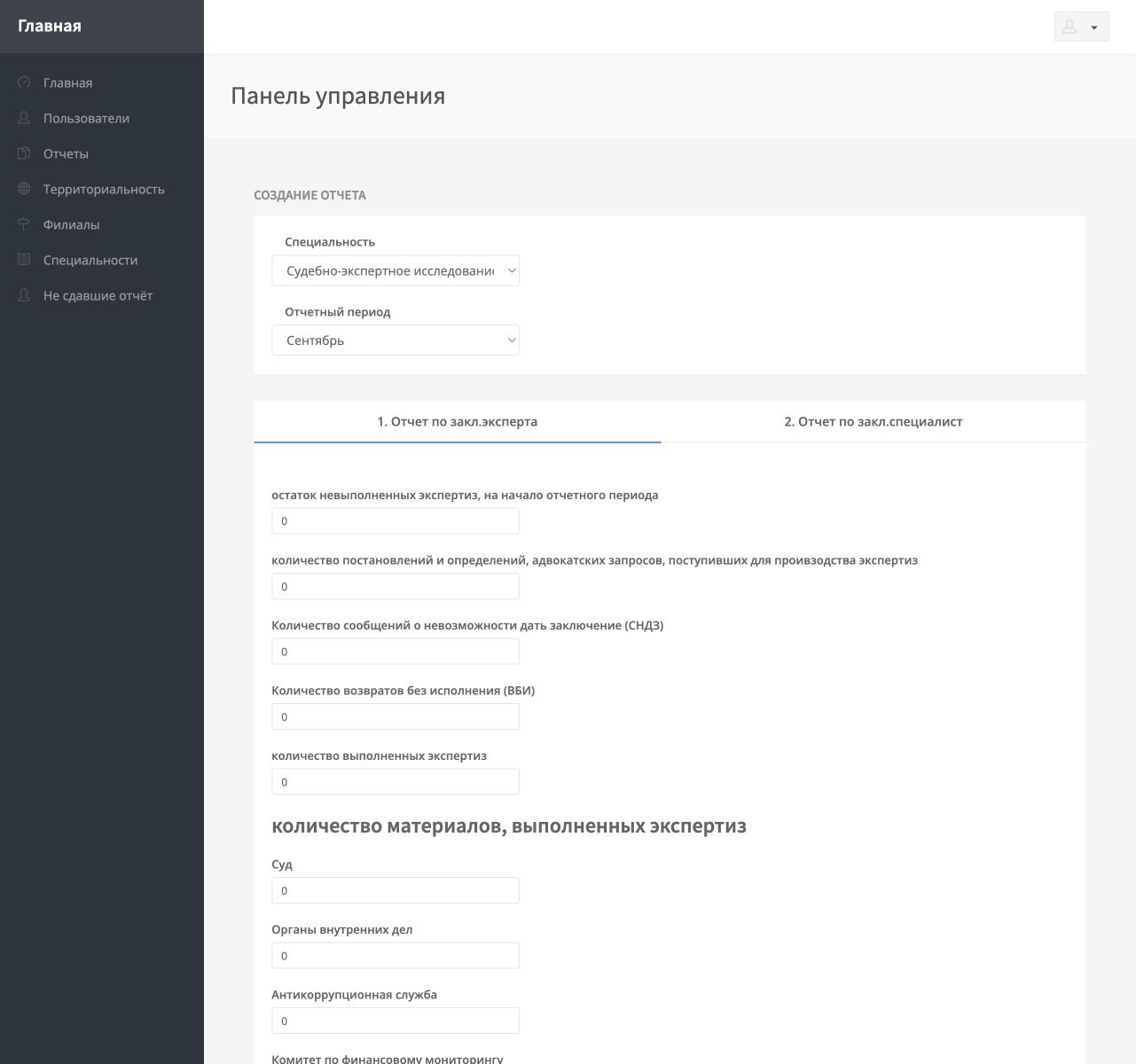 Обезличенная форма создания отчёта в закрытой системе RPSE